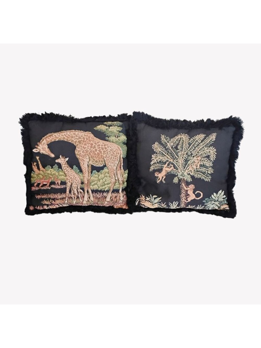 Safari Animal Accent Pillows Giraffe Monkey Black Tapestry 16" Ashford Court - Picture 1 of 9